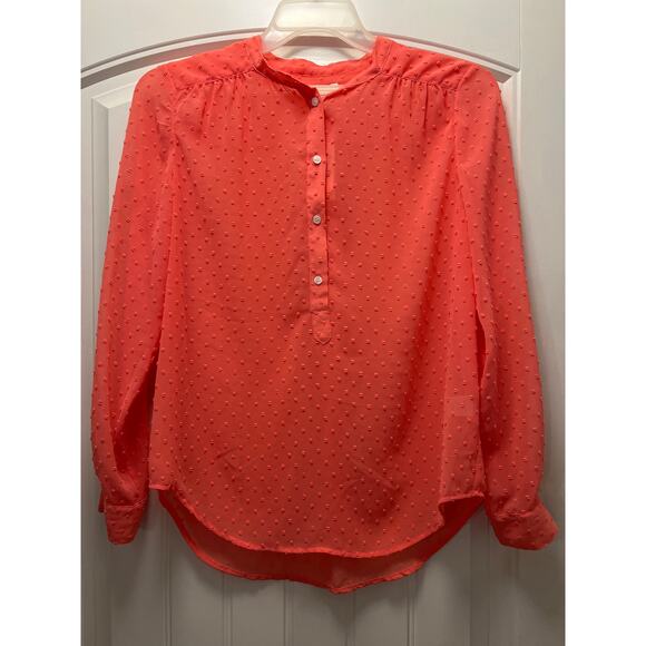 NWT J.Crew Women’s Long Sleeve Swiss Dot Sheer Popover Top Blouse Size XS Orange - Picture 1 of 4